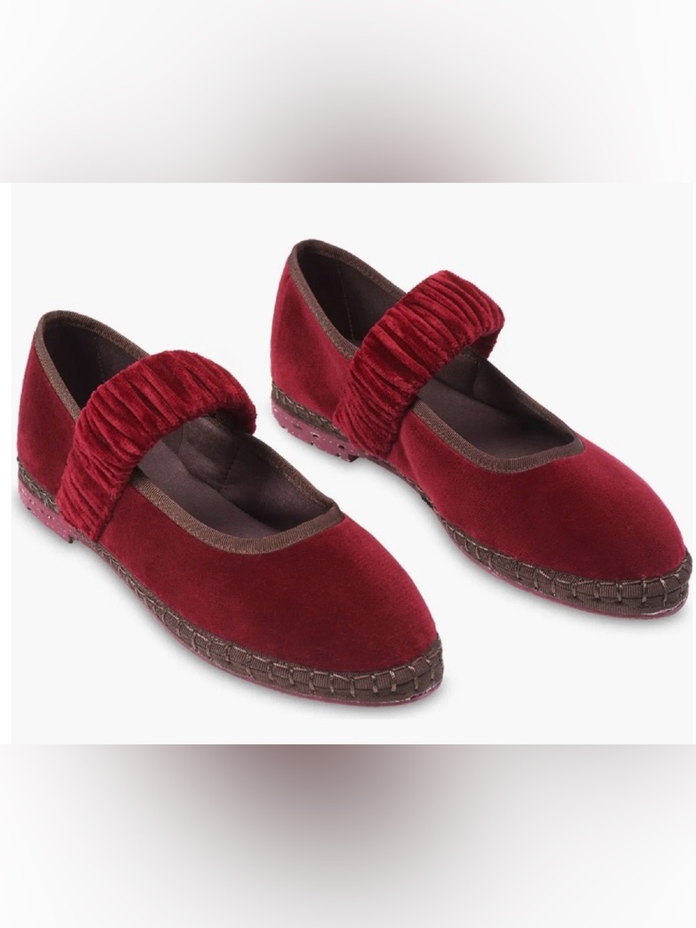 NWT Flabelus Mafalda Velvet Mary Jane Flats in Burgundy Handmade in Spain